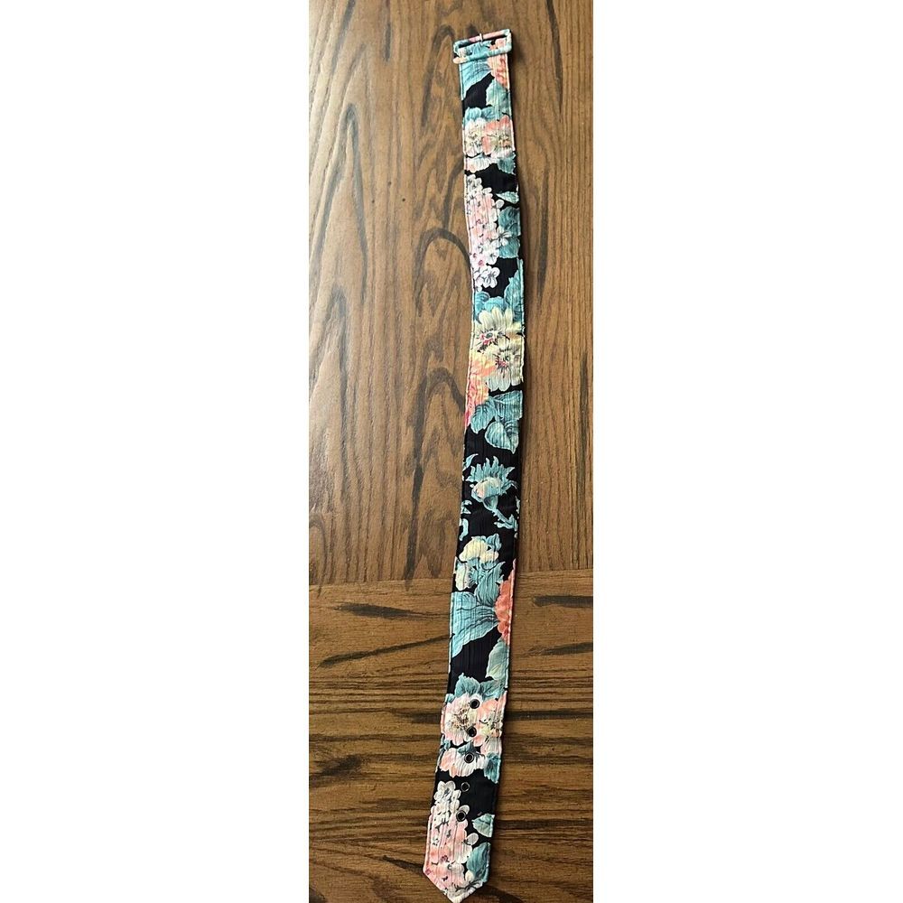 Vintage Karen Alexander Pintuck Ruffle Peplum Floral Viscose BeltedSlit Dress 10 - Picture 8 of 16